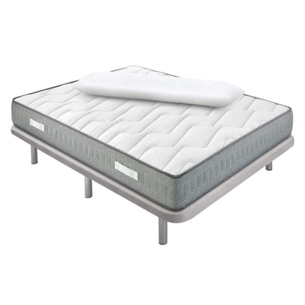 Pack Matelas à ressorts ensachés 22 cm avec visco + sommier 3D refendu renforcé de 5 traverses