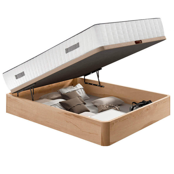 Colchón muelles ensacados Queen 28 cm acogida gradual + Canapé abatible madera 3D transpirable altura 34 cm