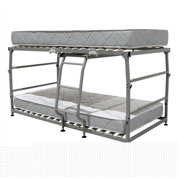 Packen Sie das zusammenklappbare Etagenbett Vega Pardo + 2 Visco Vega de Pardo-Matratzen 17 cm fest, geeignet für Etagenbetten