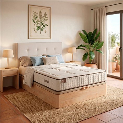 Colchón Hr Cotton con visco 27 cm extra firme transpirable + Canapé abatible madera 3D transpirable altura 34 cm