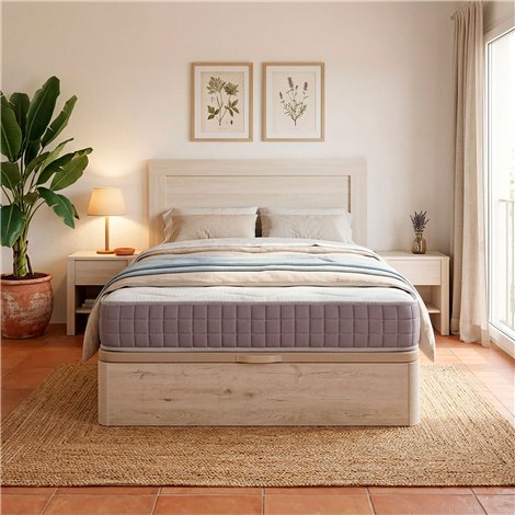 Colchón visco Line 19 cm firmeza alta suavidad y económico + Canapé abatible madera 3D transpirable altura 34 cm