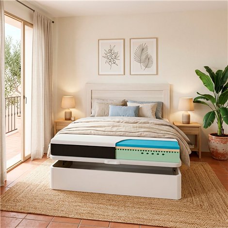 Colchón Emma 25 cm high comfort + wooden folding bed various colors height 34 cm