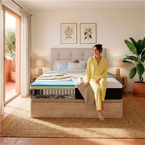 Colchón Emma 25 cm premium fresh + wooden folding base various colors height 32 cm