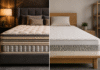 Cómo elegir un colchón de calidad sin pagar uno premium Comparativa entre un colchón premium y un colchón de calidad con excelente relación calidad-precio en un dormitorio moderno.